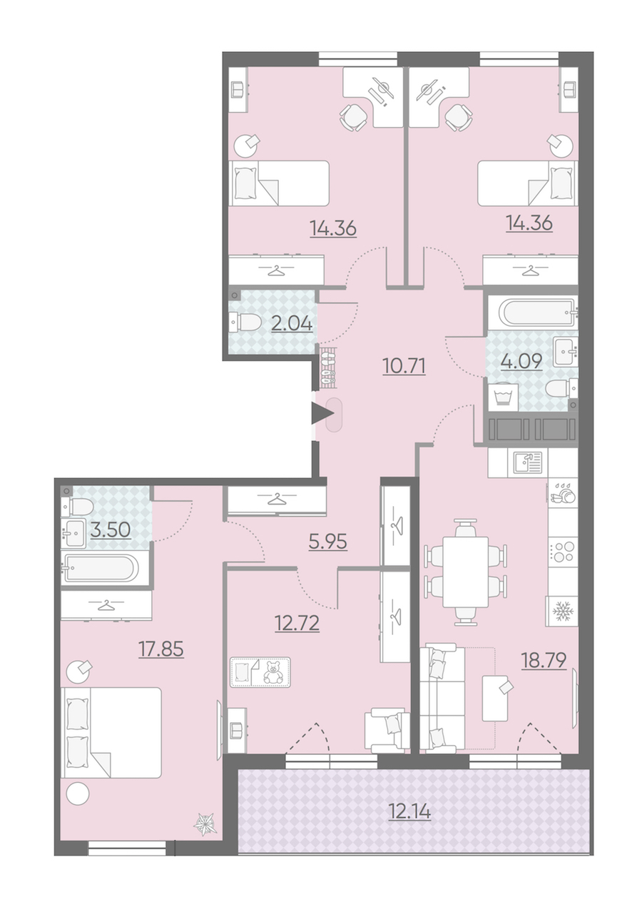 Четырехкомнатная квартира в : площадь 110.44 м2 , этаж: 12 – купить в Санкт-Петербурге